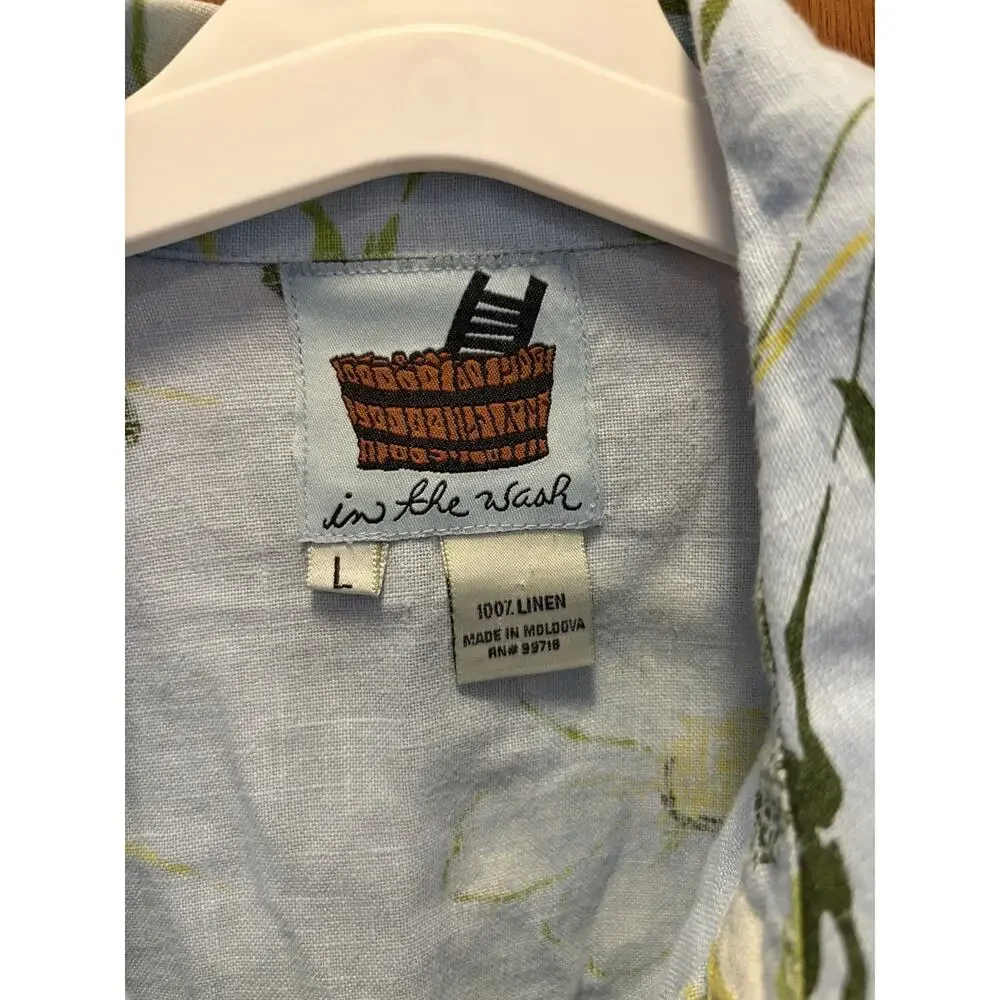 Vintage In The Wash 100% Linen Blue Daisy Floral Pants And Top Matching Set